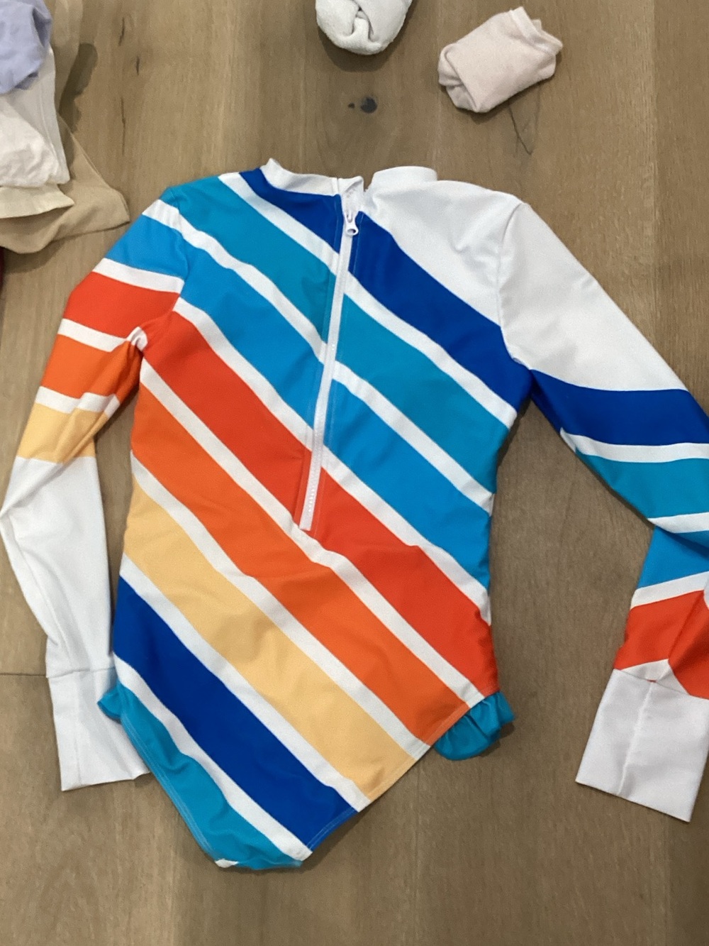 Amazon Kids Long-Sleeve One-Piece Swimsuit - Blue, Orange, Yellow, White